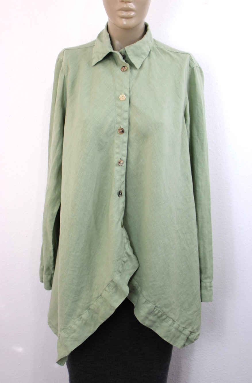 Click By Color Me Cotton Tunic top Shirt Button Women's M Green 100% Linen USA